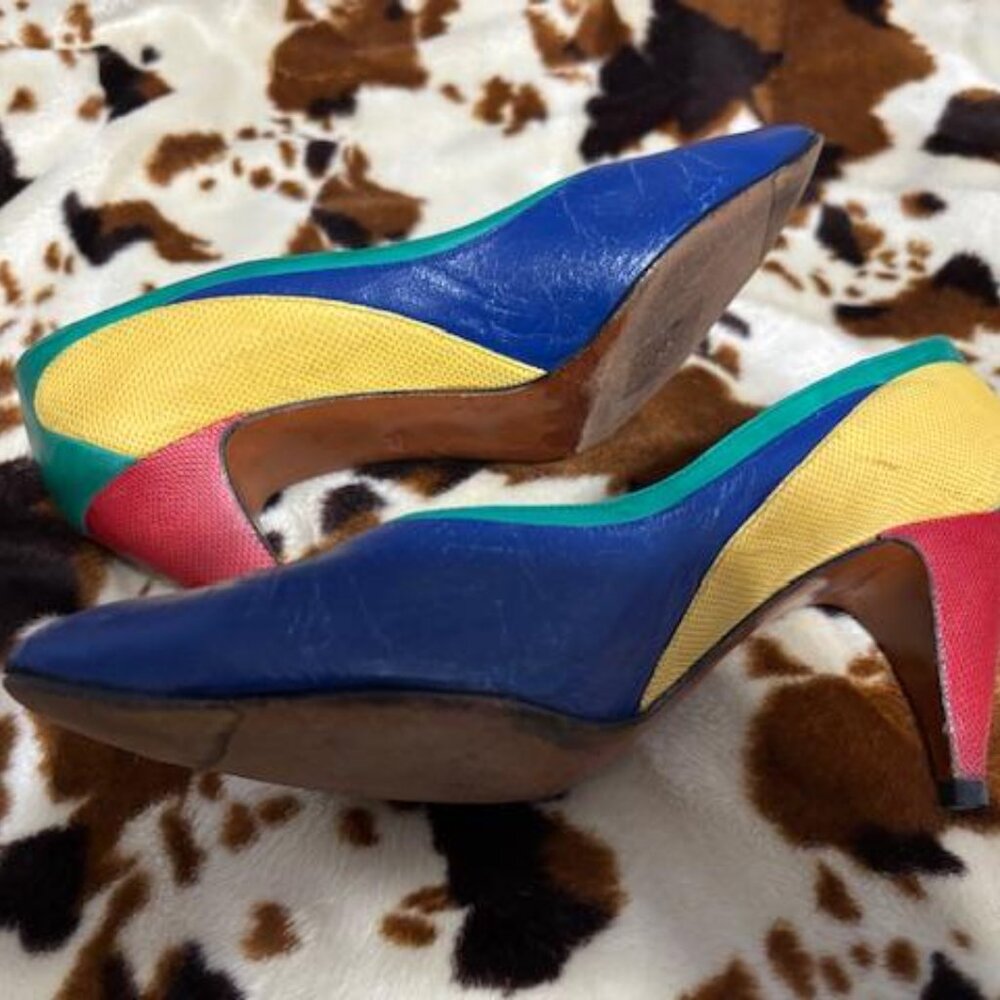 Martinez Valero very vintage vintage color block leather pump shoes 8-1/2M (8.5)